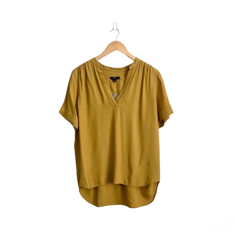 J. Crew Mustard V-Neck Short Sleeve Blouse